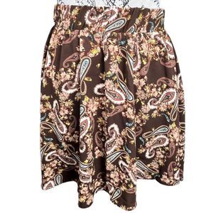 Vero Moda Brown Paisley High Waisted Skater Skirt Size Small NWT Fall Autumn